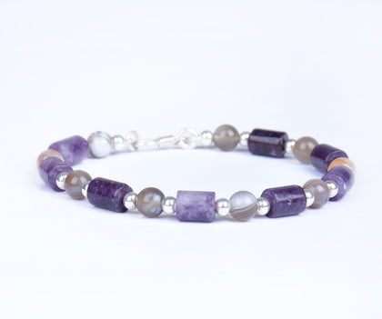 Cylindric amethyst stone with Soliman Agate and 925 Silver Balls