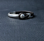 Half Leather Half Silver Cuff Bracelet.