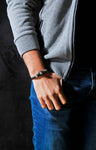 Half Leather Half Silver Cuff Bracelet.