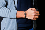 Half Leather Half Silver Cuff Bracelet.