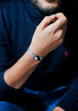 Half Leather Half Silver Cuff Bracelet.