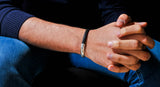 Half Leather Half Silver Cuff Bracelet.