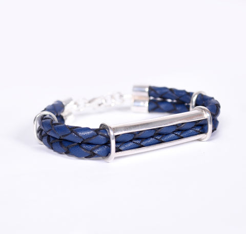 Double layer Navy Blue Napa Leather Bracelet.